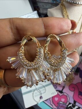 Gold Crystal Fringe Hoop Earrings - Women's Jewelry